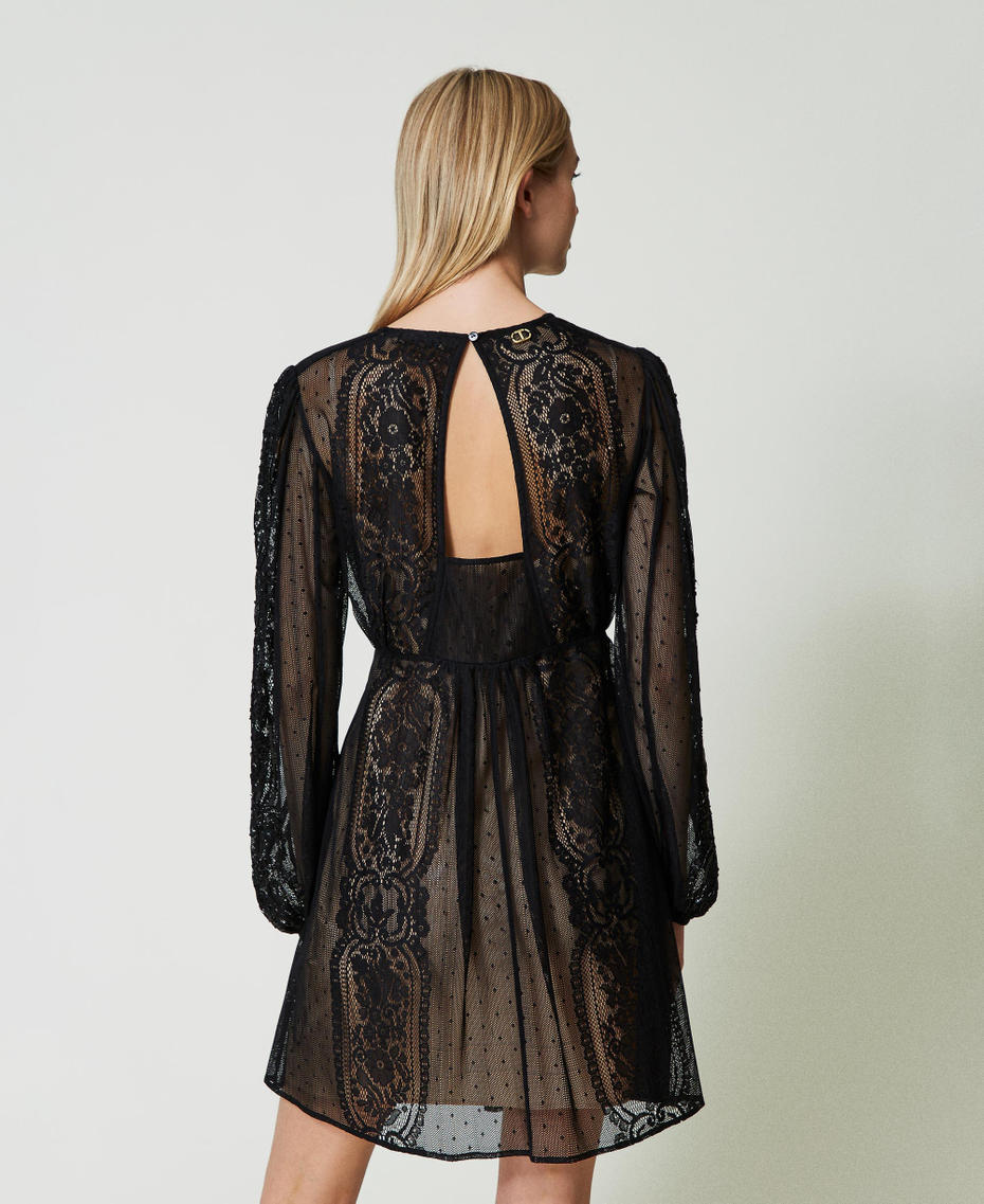 Short mesh dress with floral embroidery