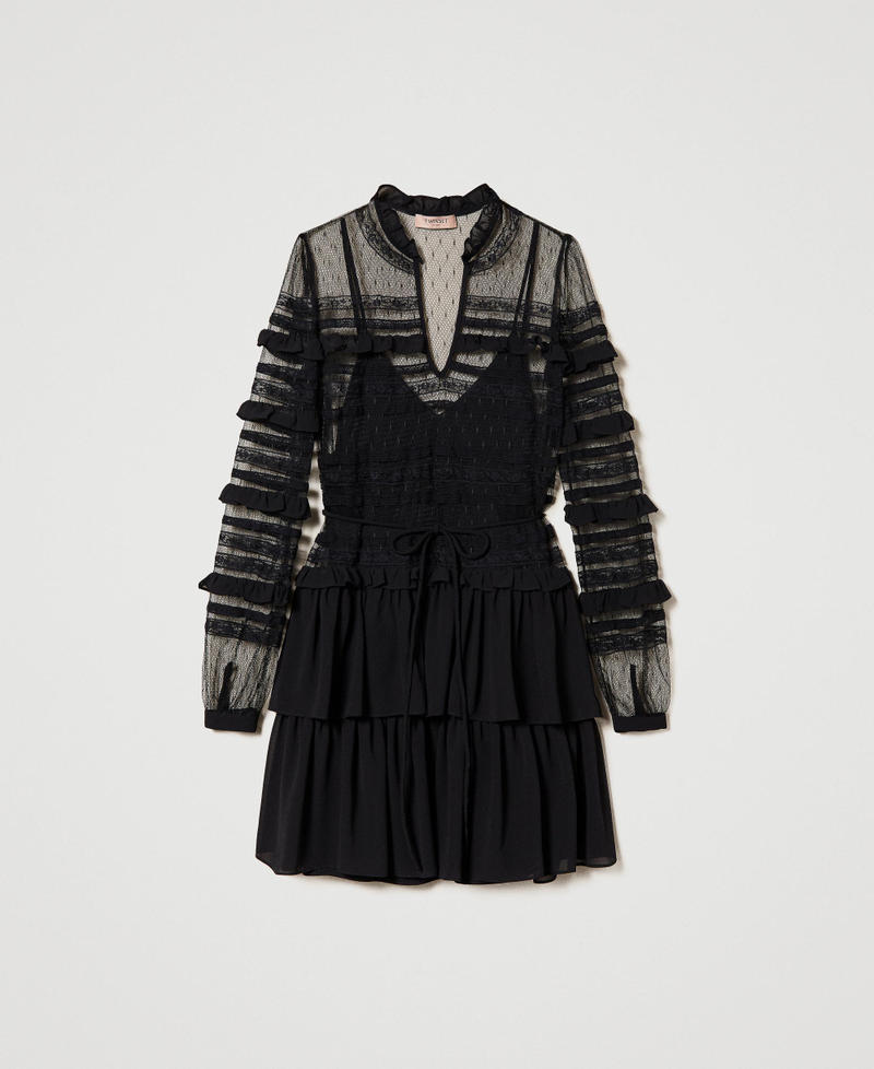 Kurzes Kleid aus Plumetis-T&uuml;ll und Spitze