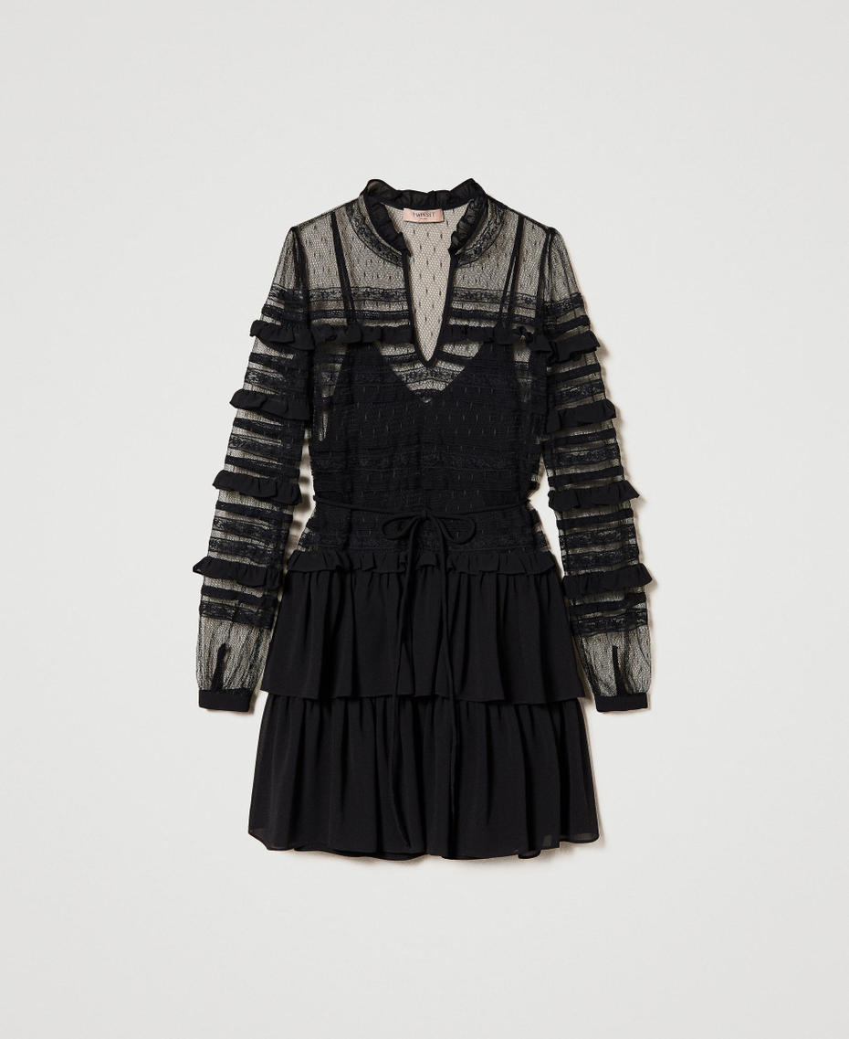 Kurzes Kleid aus Plumetis-T&uuml;ll und Spitze