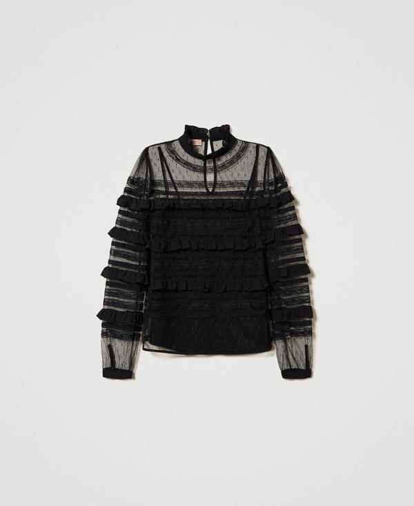 Plumetis tulle and lace blouse