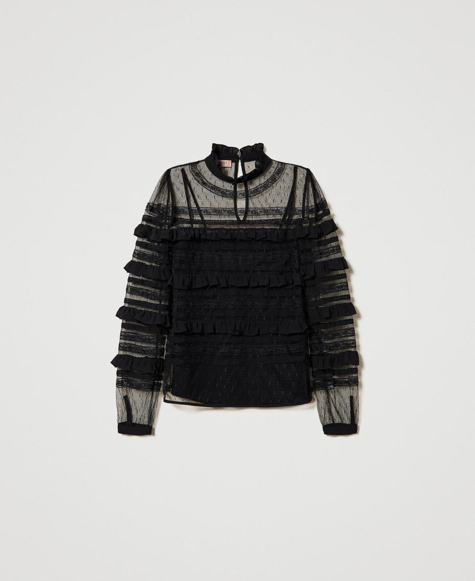 Blouse en tulle plumetis et dentelle