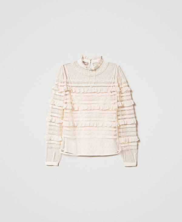 Blusa in tulle plumetis e pizzo