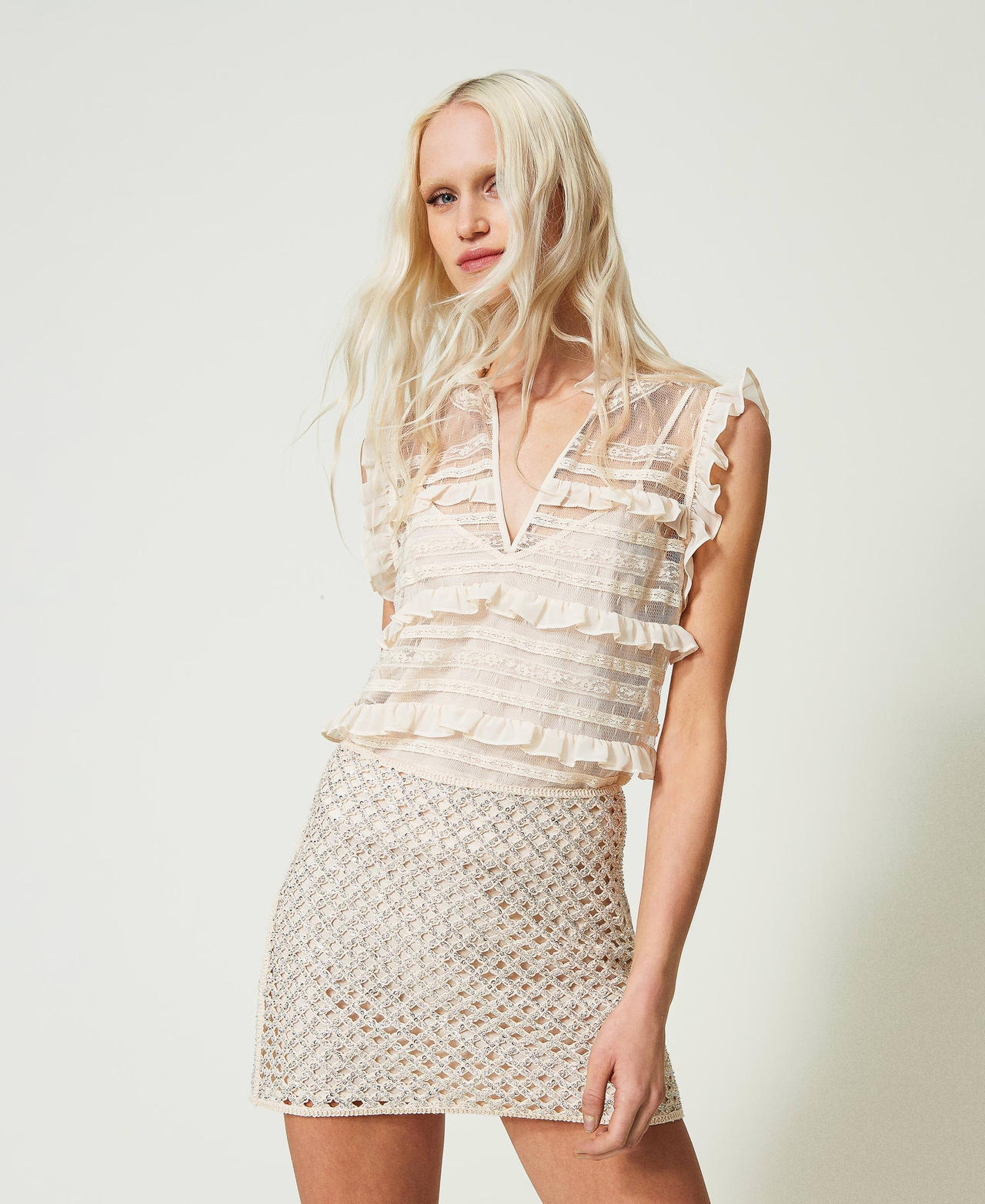 Milanese Magic White Tuille Pleated Top