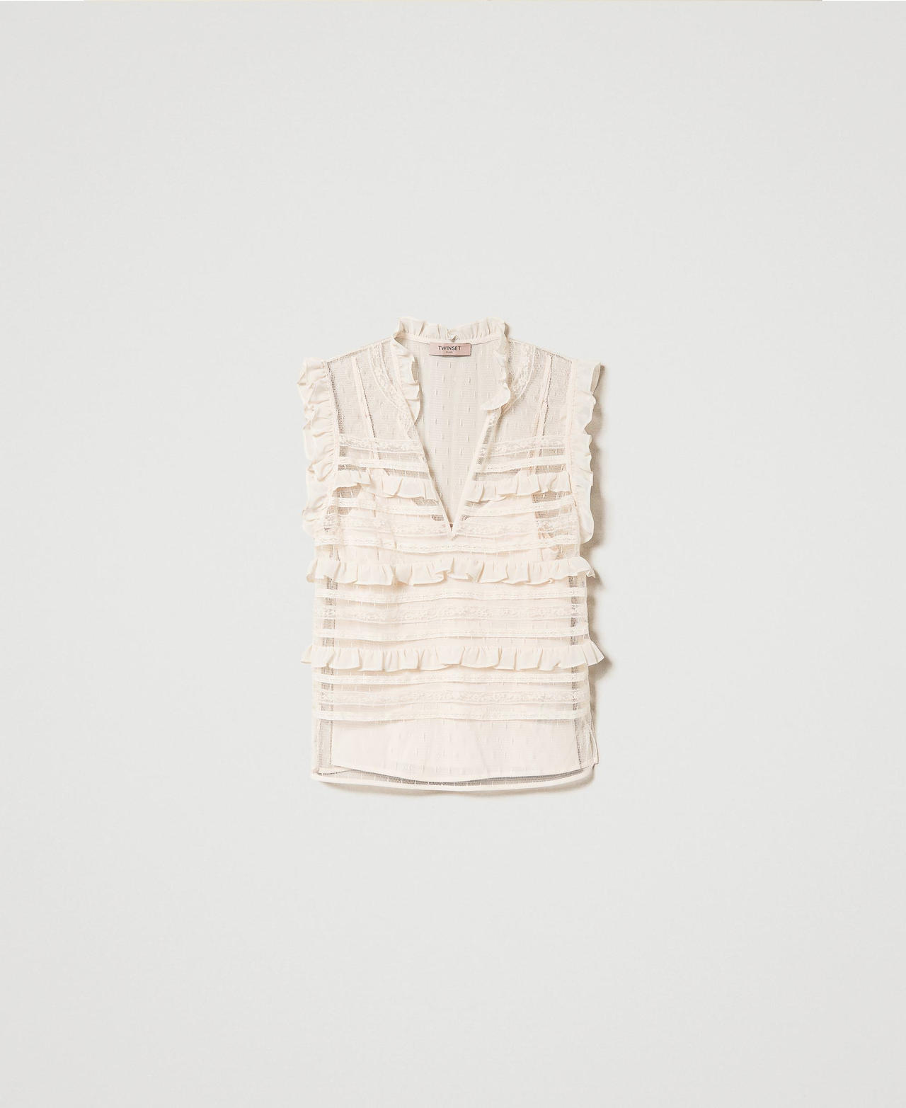 Plumetis tulle and lace top