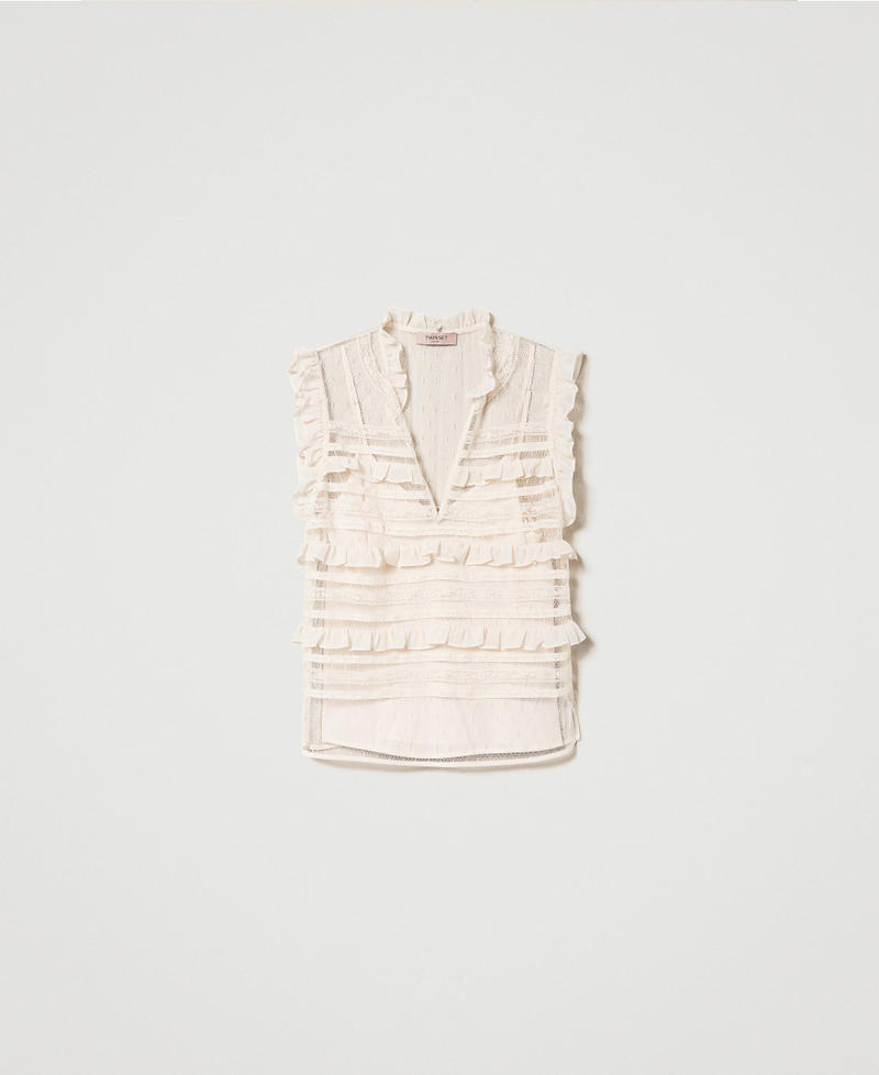Top en tulle plumetis et dentelle