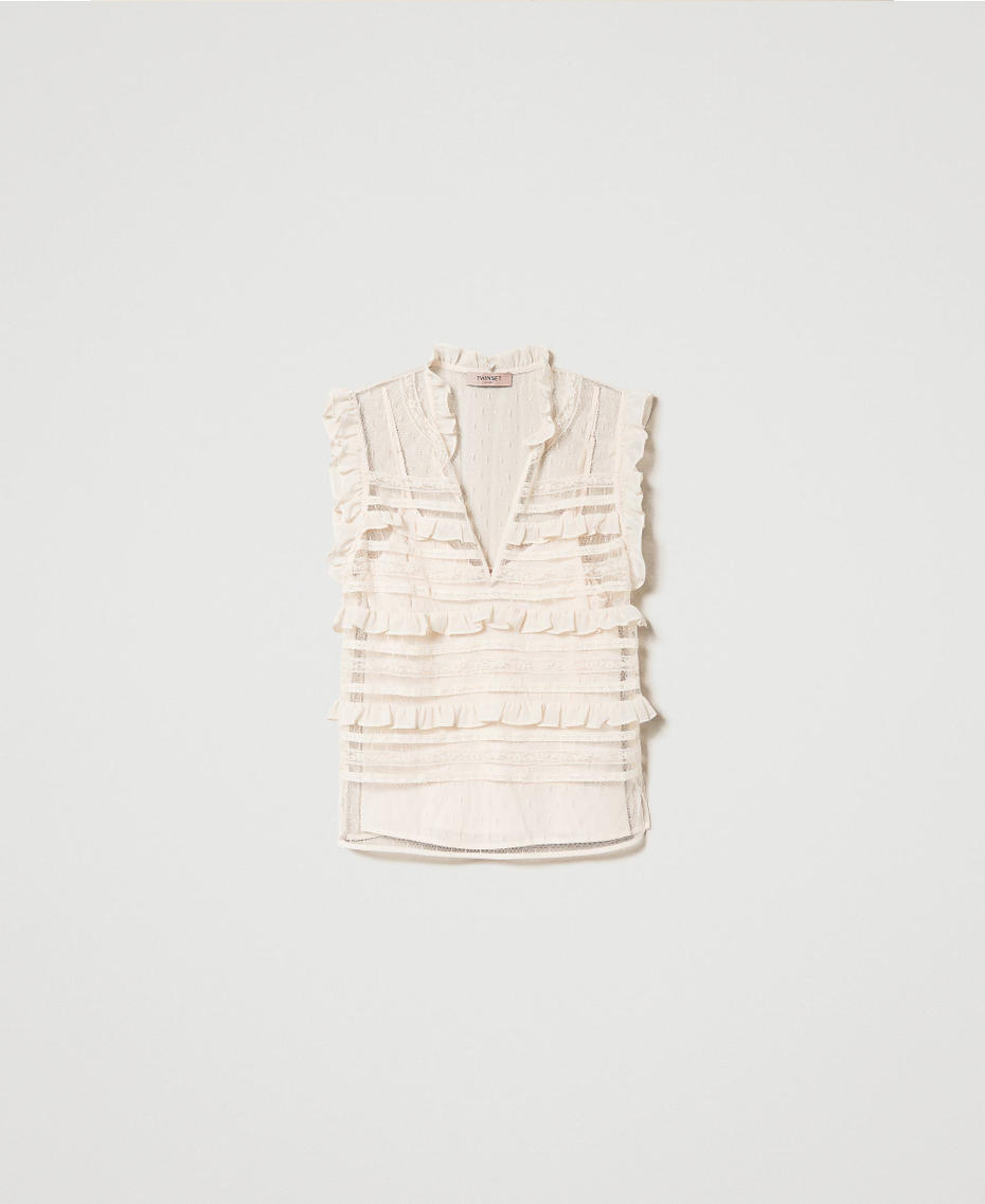 Top en tulle plumetis et dentelle