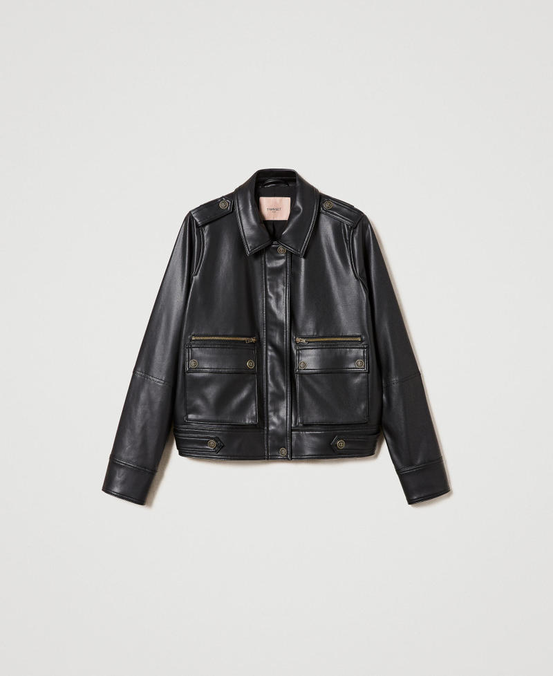 Leather-like jacket with maxi pockets