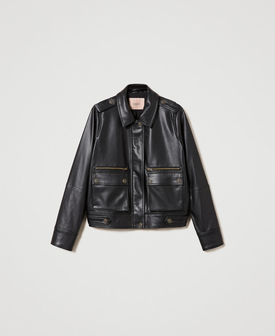 Leather-like jacket with maxi pockets