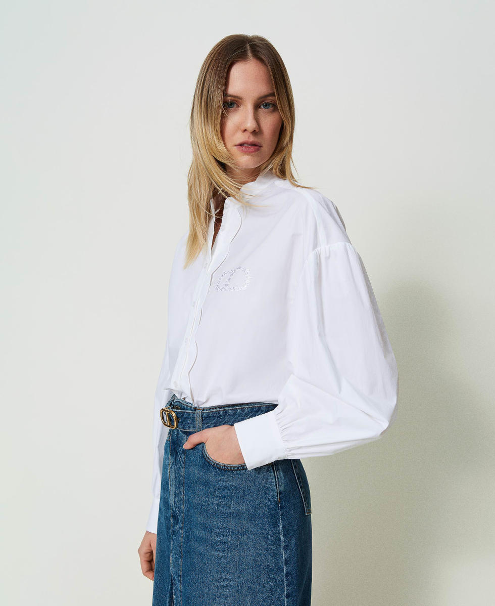 Poplin shirt with scalloped edge