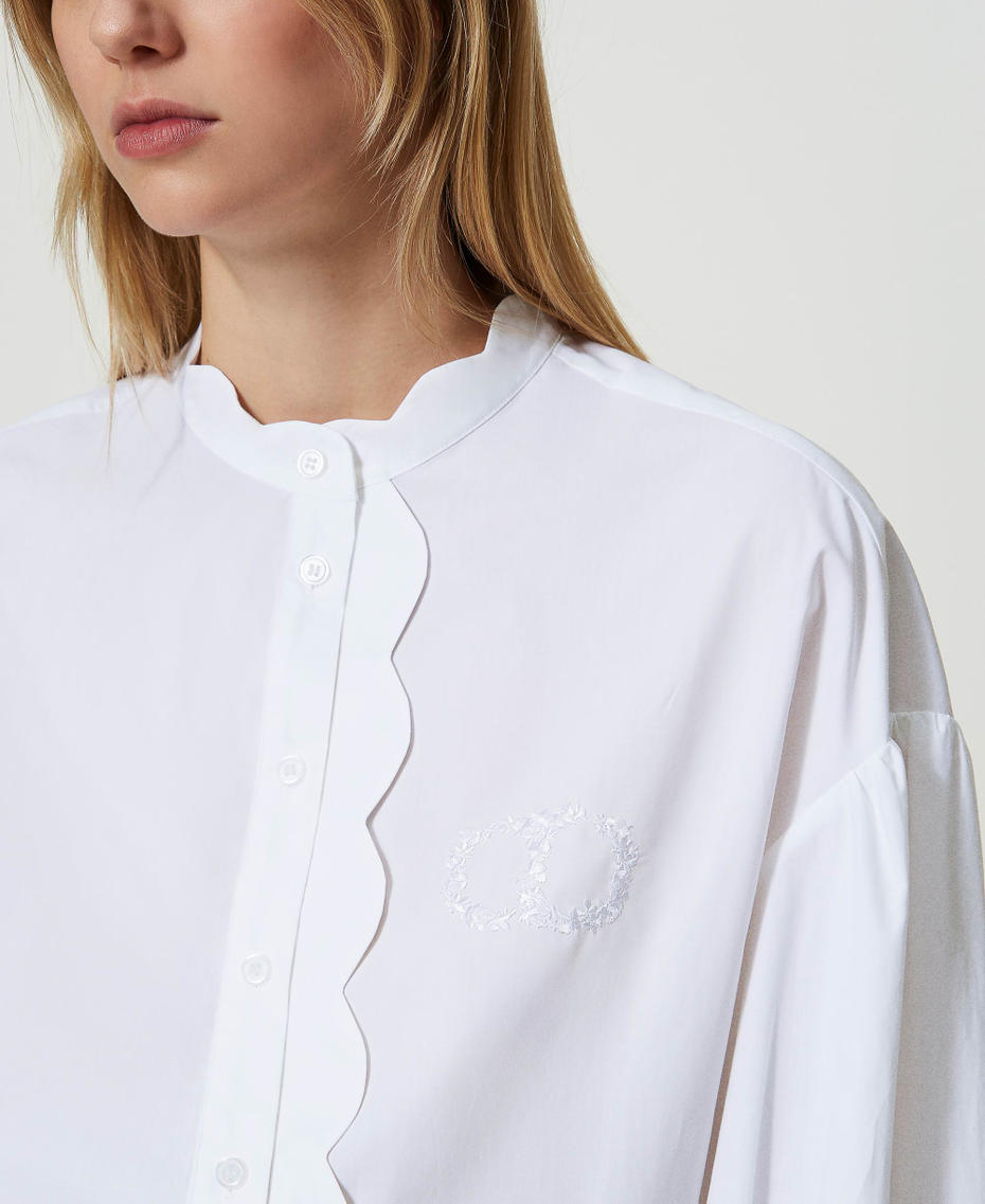 Camicia in popeline con smerlo Bianco Donna 241TP2080_00001_04