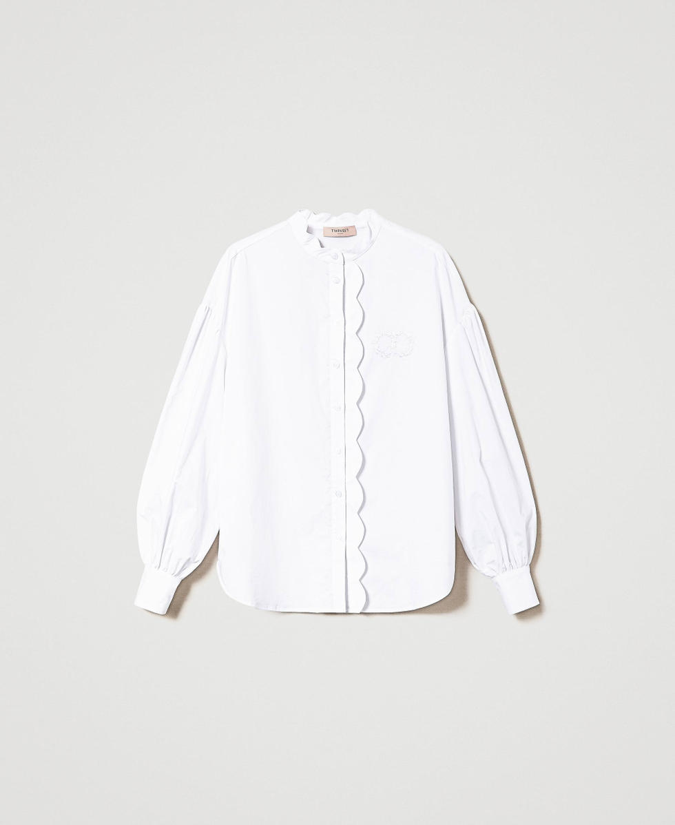 Poplin shirt with scalloped edge