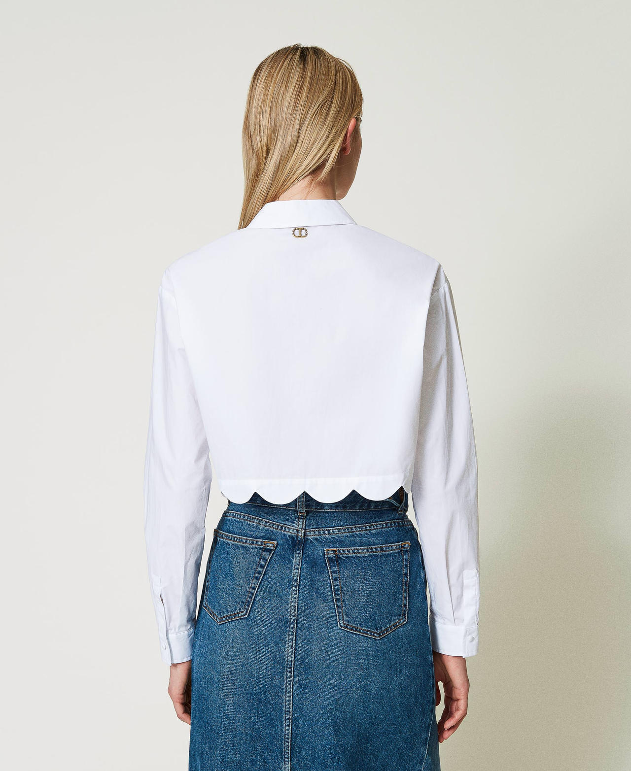 Camicia cropped in popeline con smerlo Bianco Donna 241TP2081_00001_03