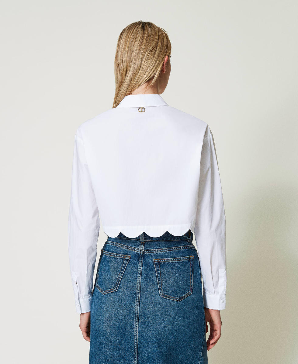 Cropped poplin shirt with scalloped edge Woman, White | TWINSET Milano