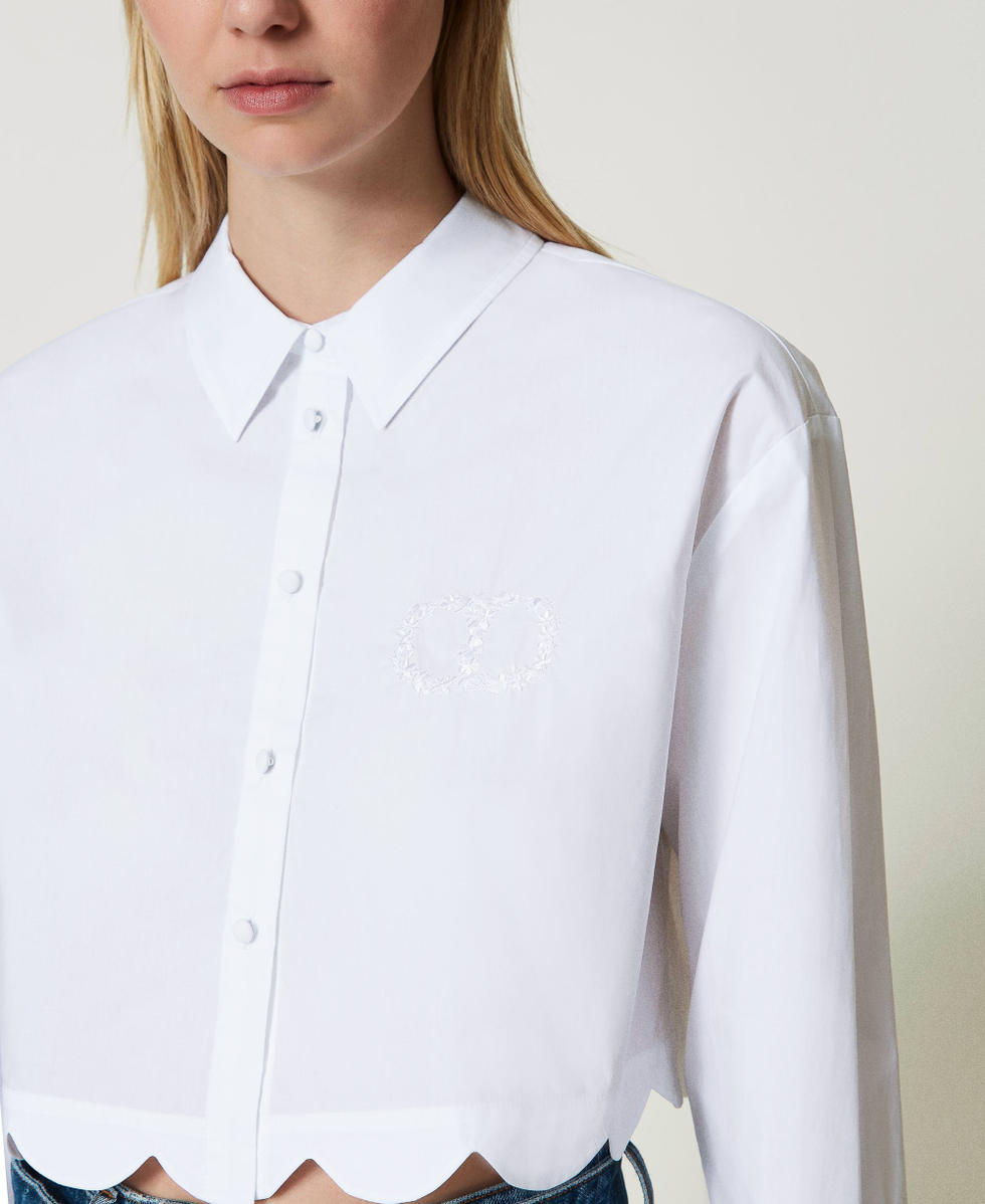 Chemise cropped en popeline avec feston Blanc Femme 241TP2081_00001_04
