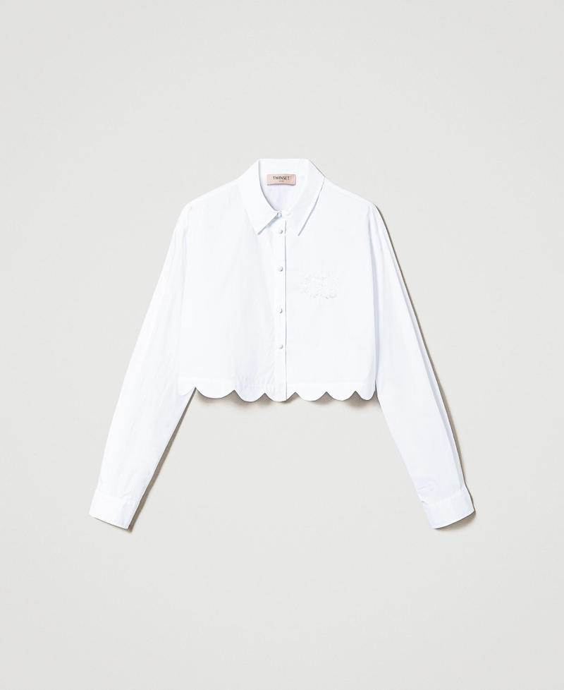 Camicia cropped in popeline con smerlo Bianco Donna 241TP2081_00001_S0