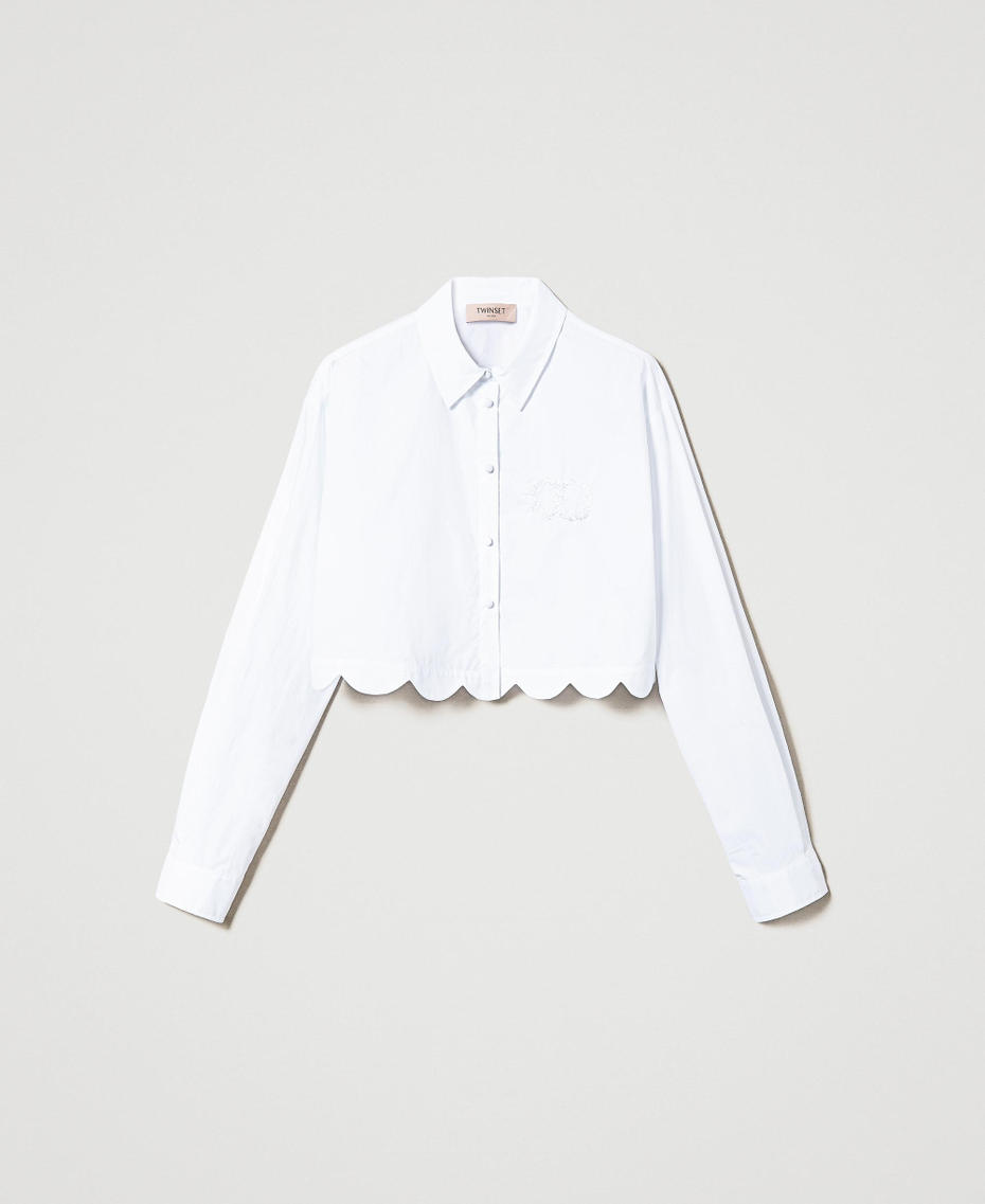 Camicia cropped in popeline con smerlo Bianco Donna 241TP2081_00001_S0