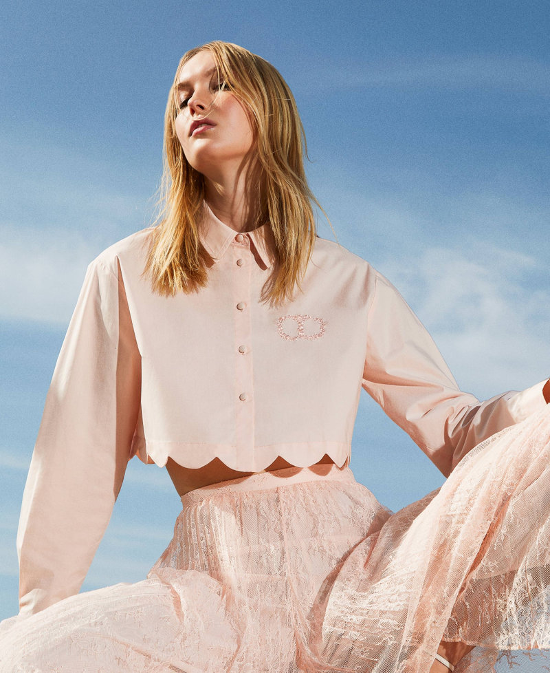 Camicia cropped in popeline con smerlo Rosa Cupcake Donna 241TP2081_00178_01