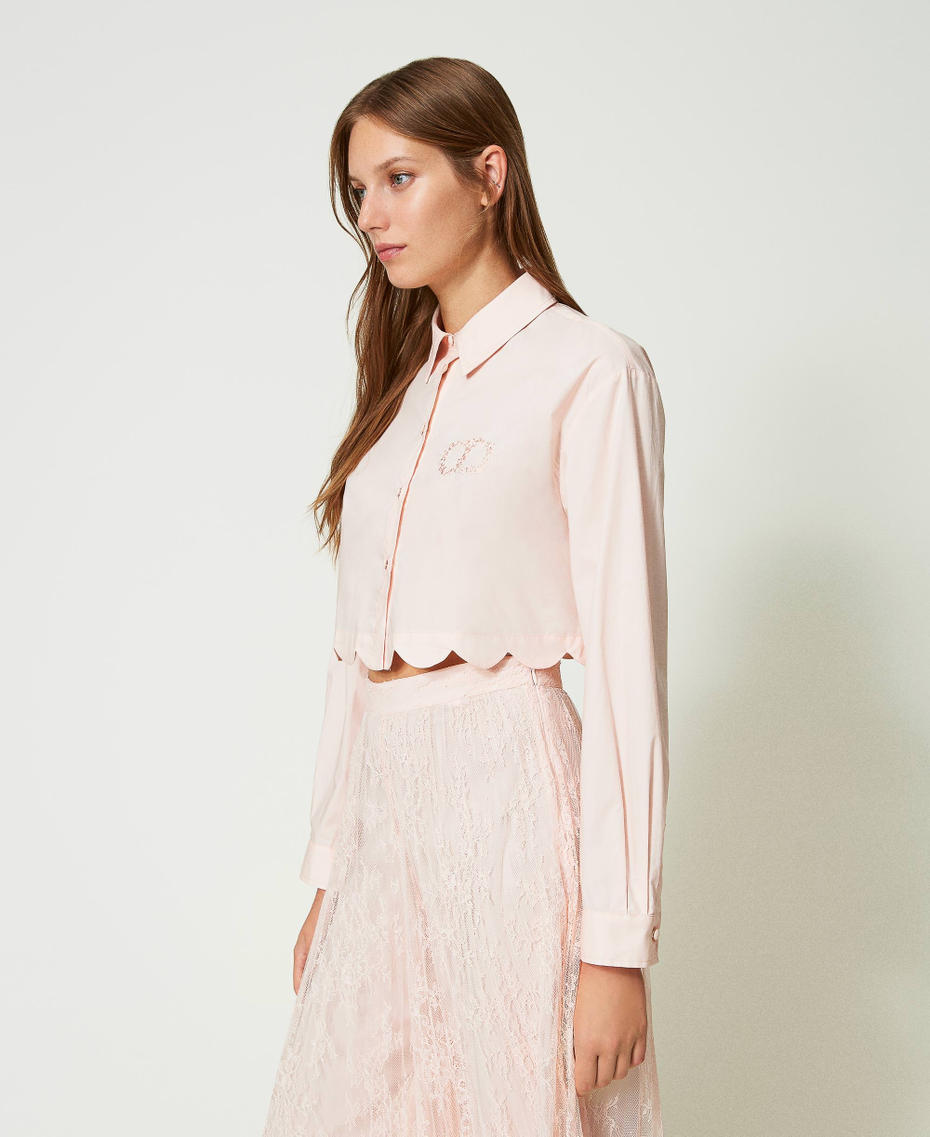 Cropped poplin shirt with scalloped edge Cupcake Pink Woman 241TP2081-03