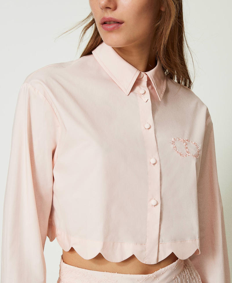 Cropped-Hemd aus Popeline mit Bogenrand Cupcake Pink Frau 241TP2081-05