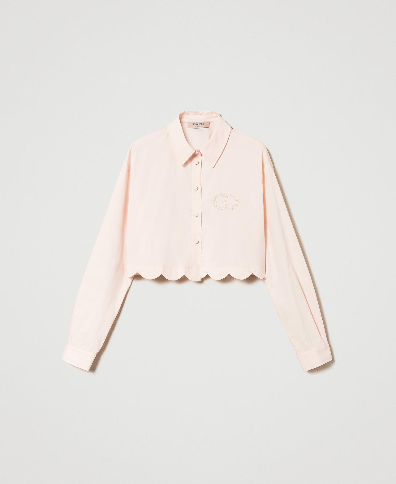 Cropped-Hemd aus Popeline mit Bogenrand Cupcake Pink Frau 241TP2081-0S