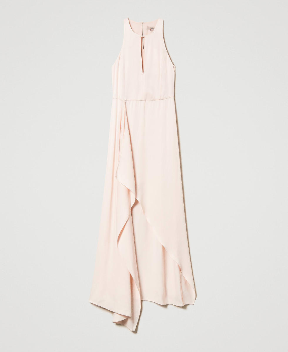 Long, asymmetric satin dress Cupcake Pink Woman 241TP2101_00178_S0