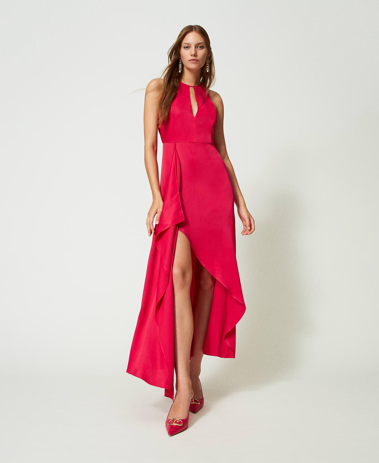 Asymmetrisches Maxikleid aus Satin &bdquo;Bright Rose&ldquo;-Rosa Frau 241TP2101_10802_01
