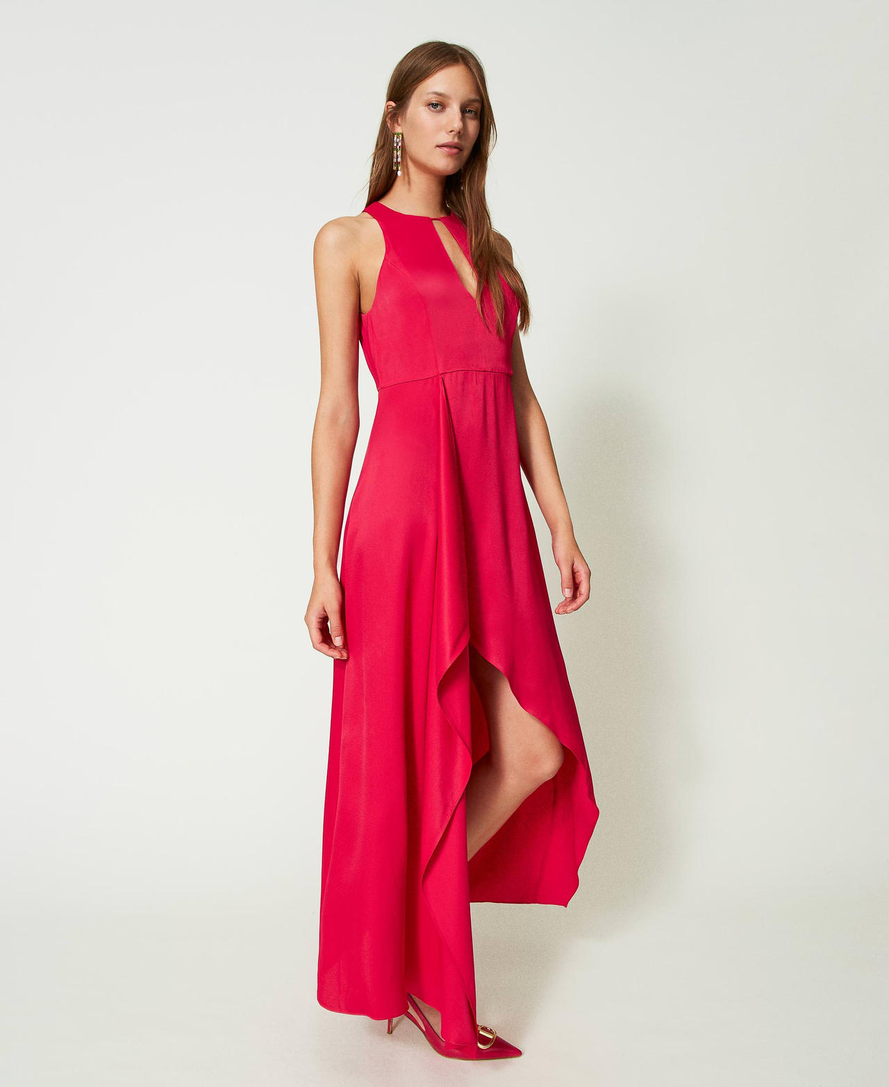 PLT Label Robe Mi-longue Asymétrique Marron Chocolat Froncée | Robes