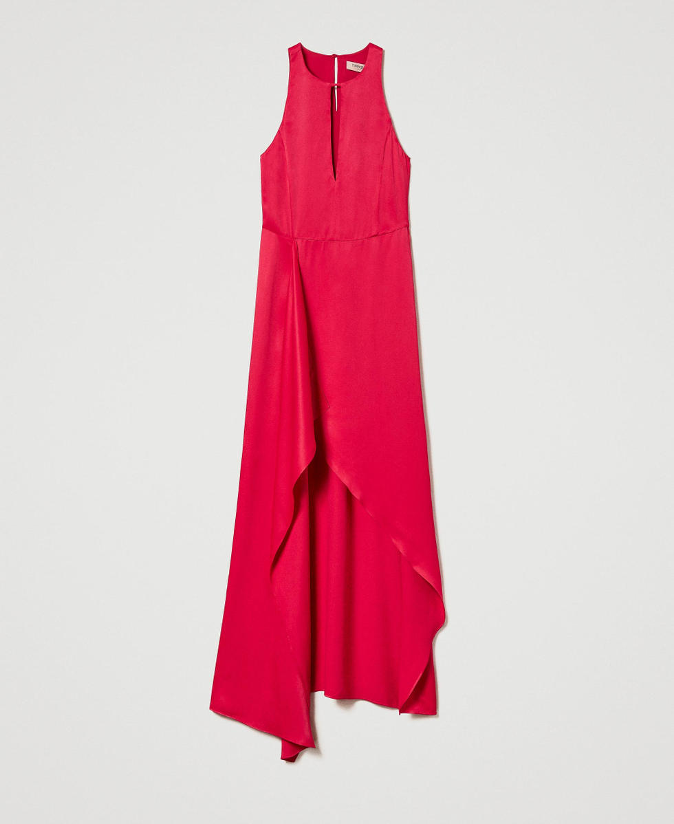 Long, asymmetric satin dress Woman, Fuchsia | TWINSET Milano