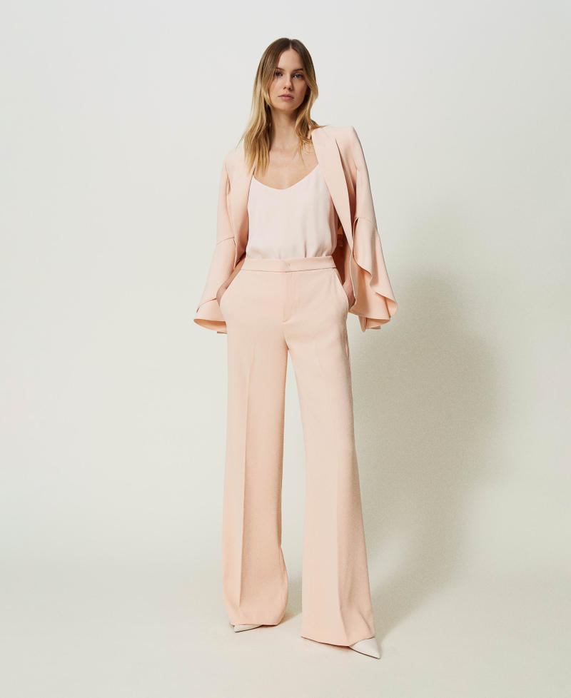 Wide leg cr&ecirc;pe trousers Cupcake Pink Woman 241TP2130_00178_01