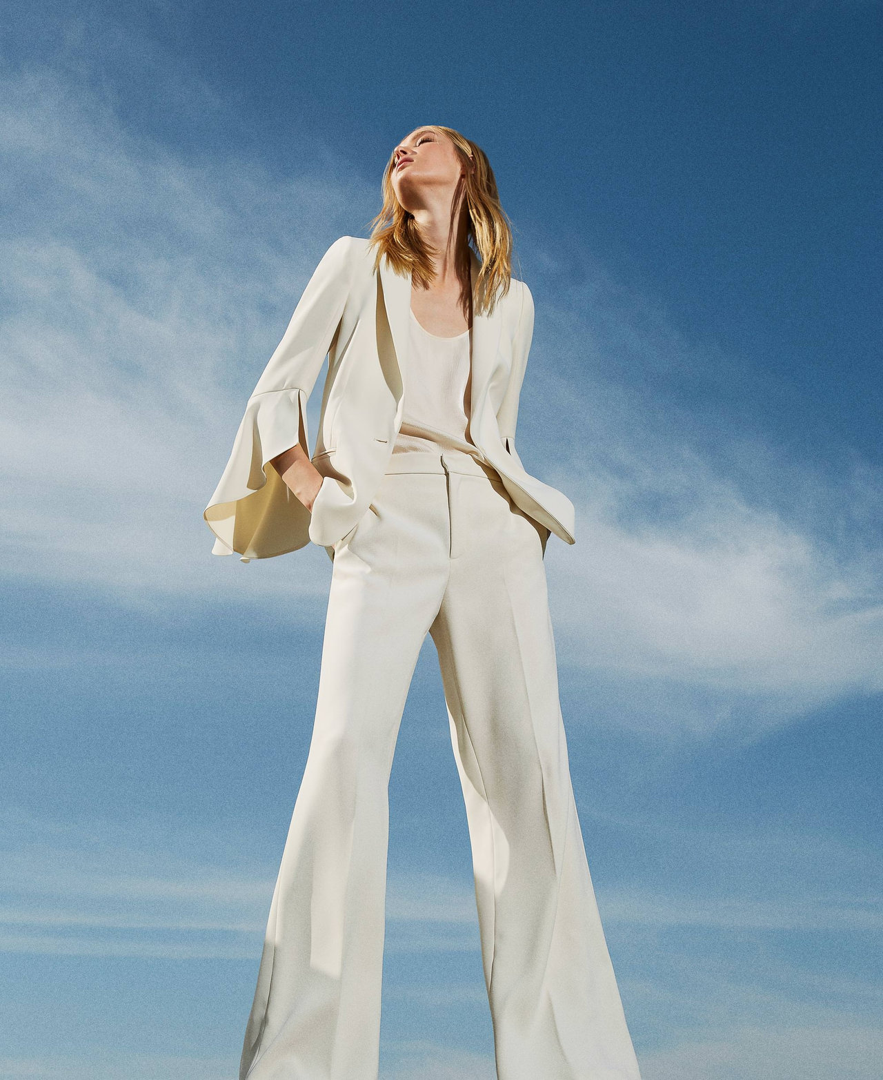 Wide leg crepe trousers Woman White TWINSET Milano