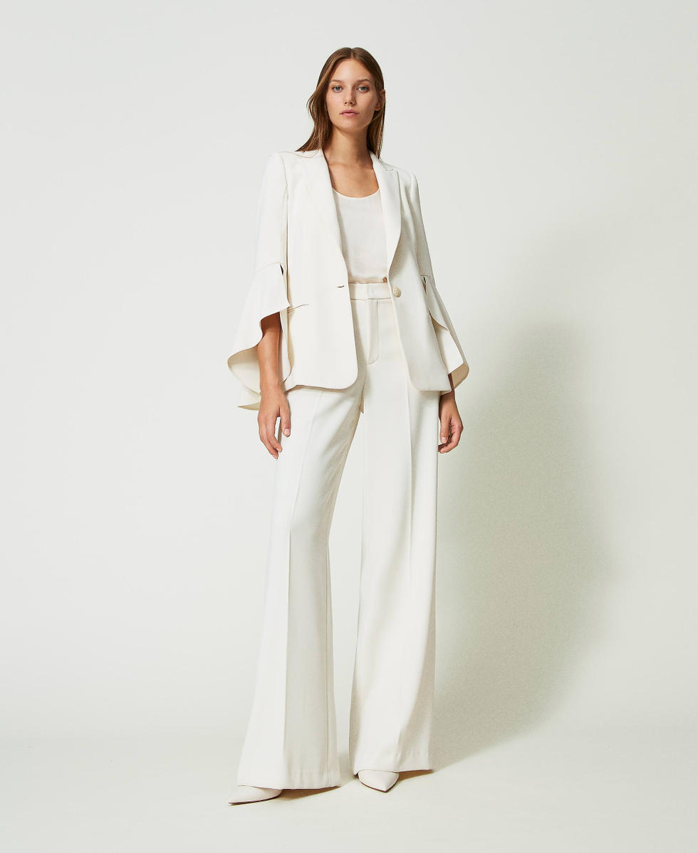 Pantalón ancho de crepé Mujer, Blanco