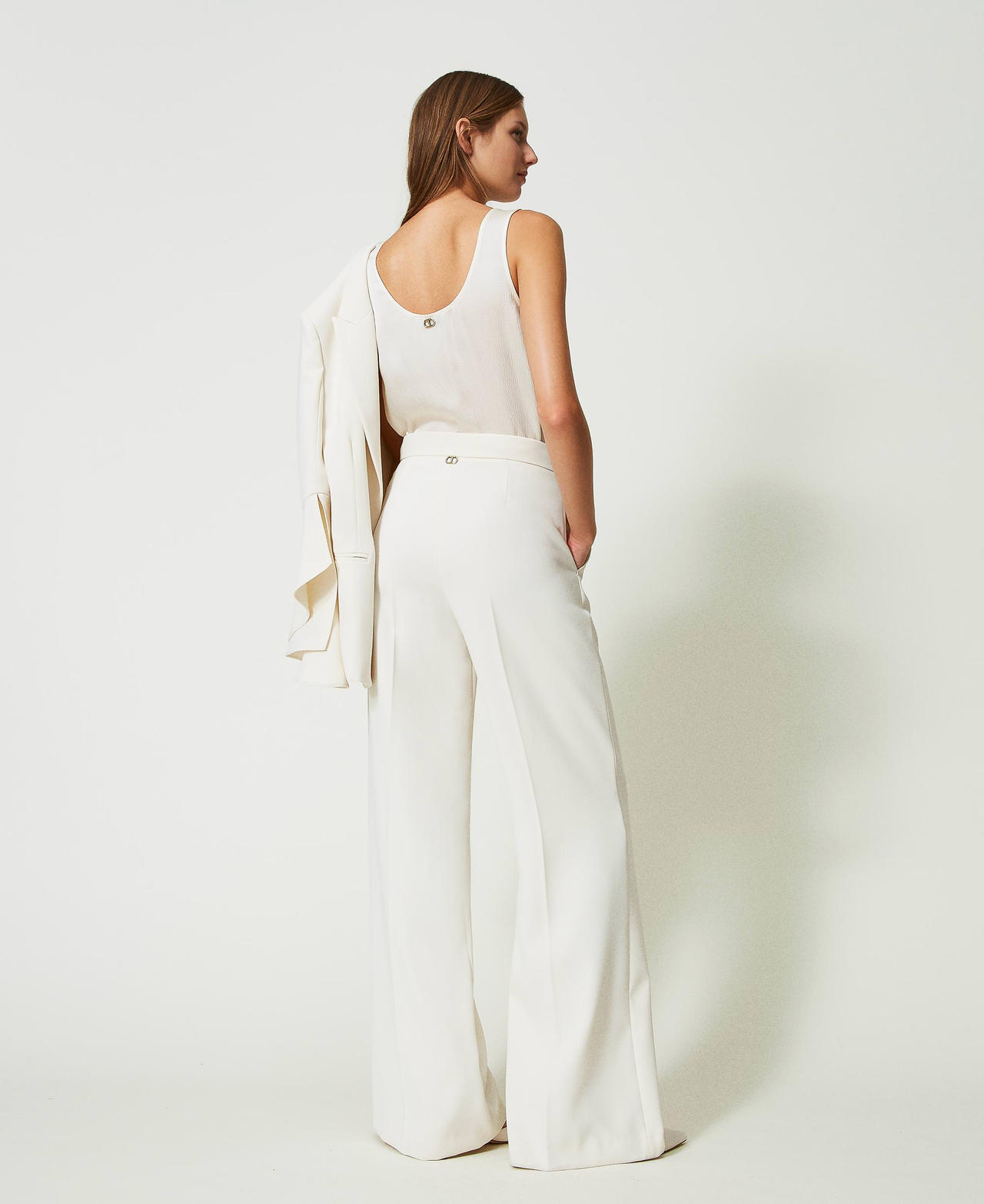 Wide leg crepe trousers Woman White TWINSET Milano