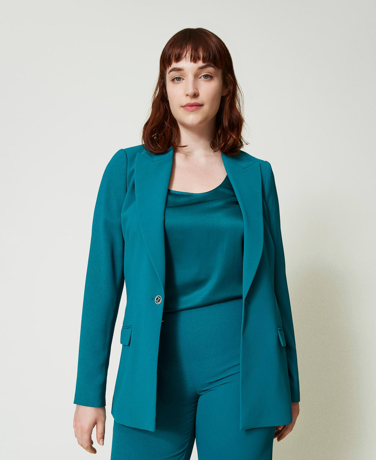 Cady crêpe blazer with jewel Woman, Green | TWINSET Milano