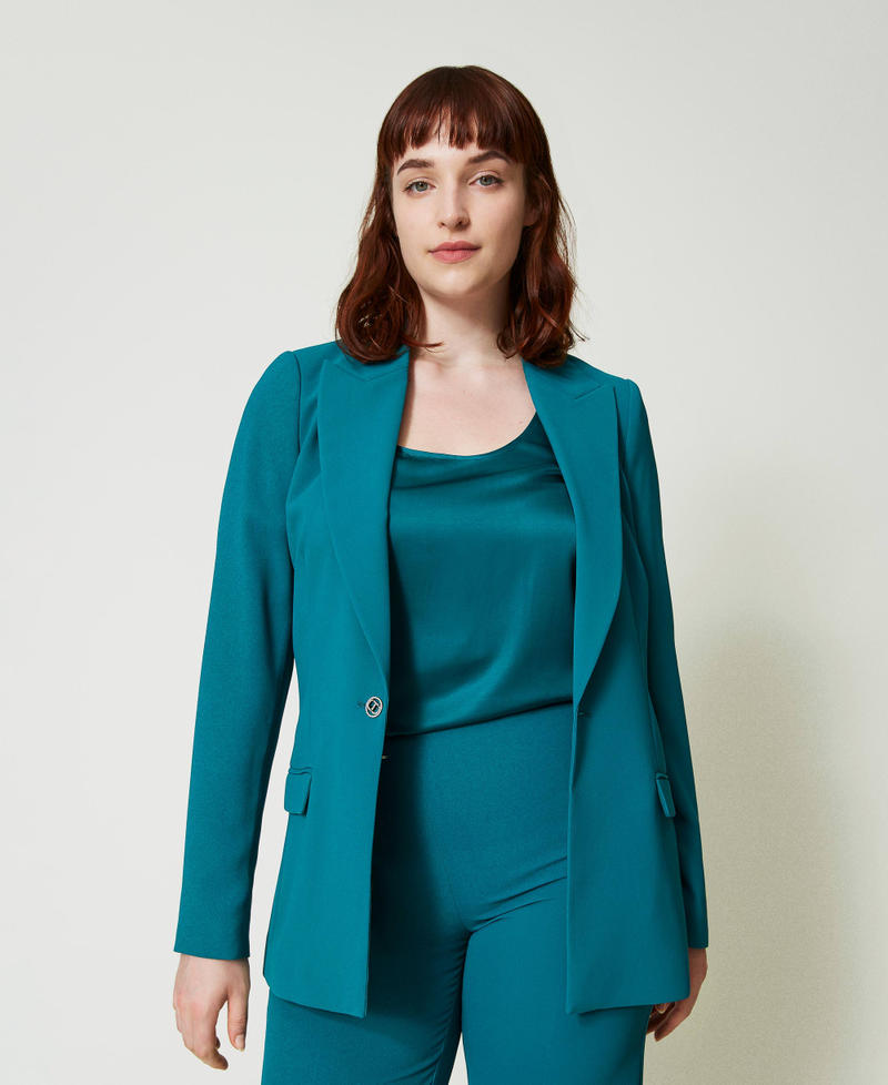 Chaqueta blazer de crep&eacute; cady con joya Azul celeste Verde mineral Mujer 241TP2170_00540_01