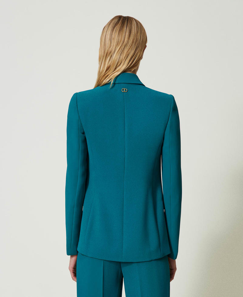 Chaqueta blazer de crep&eacute; cady con joya Azul celeste Verde mineral Mujer 241TP2170_00540_07