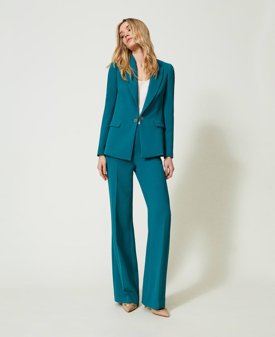 Flared cady crêpe trousers with pleat "Blue Tear" Light Blue Woman 241TP2171-01