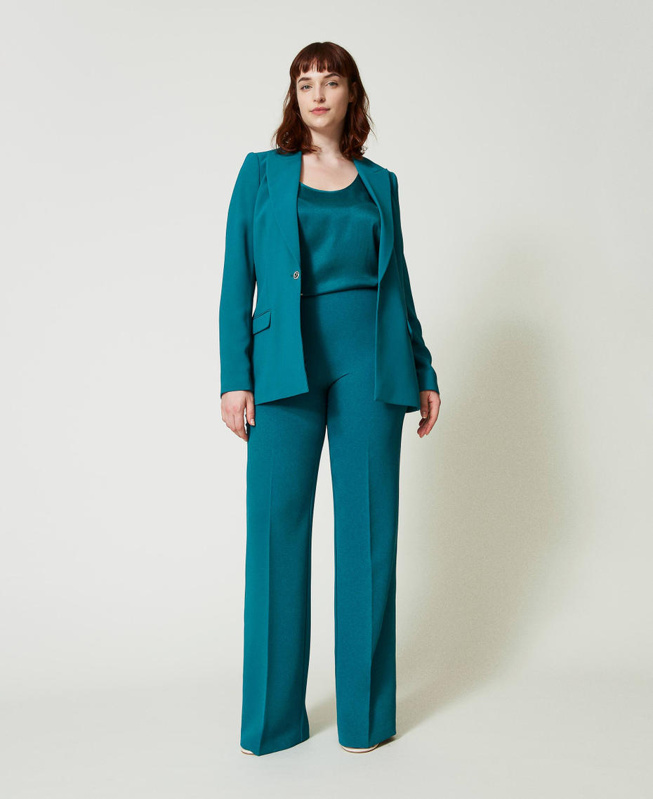 Flared cady crêpe trousers with pleat Mineral Green Pale Blue Woman 241TP2171_00540_01