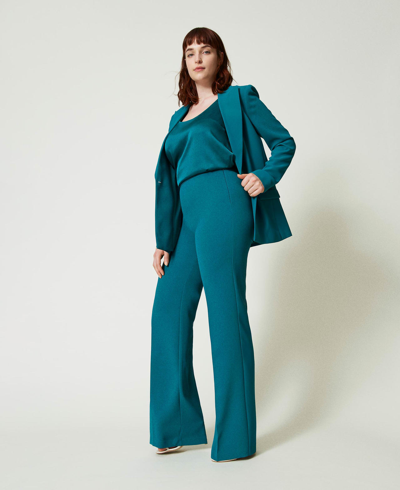 Flared cady crêpe trousers with pleat Mineral Green Pale Blue Woman 241TP2171-03