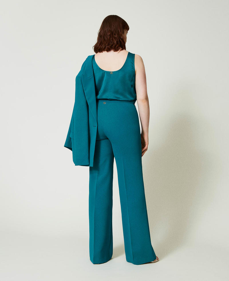 Flared cady crêpe trousers with pleat Mineral Green Pale Blue Woman 241TP2171_00540_04