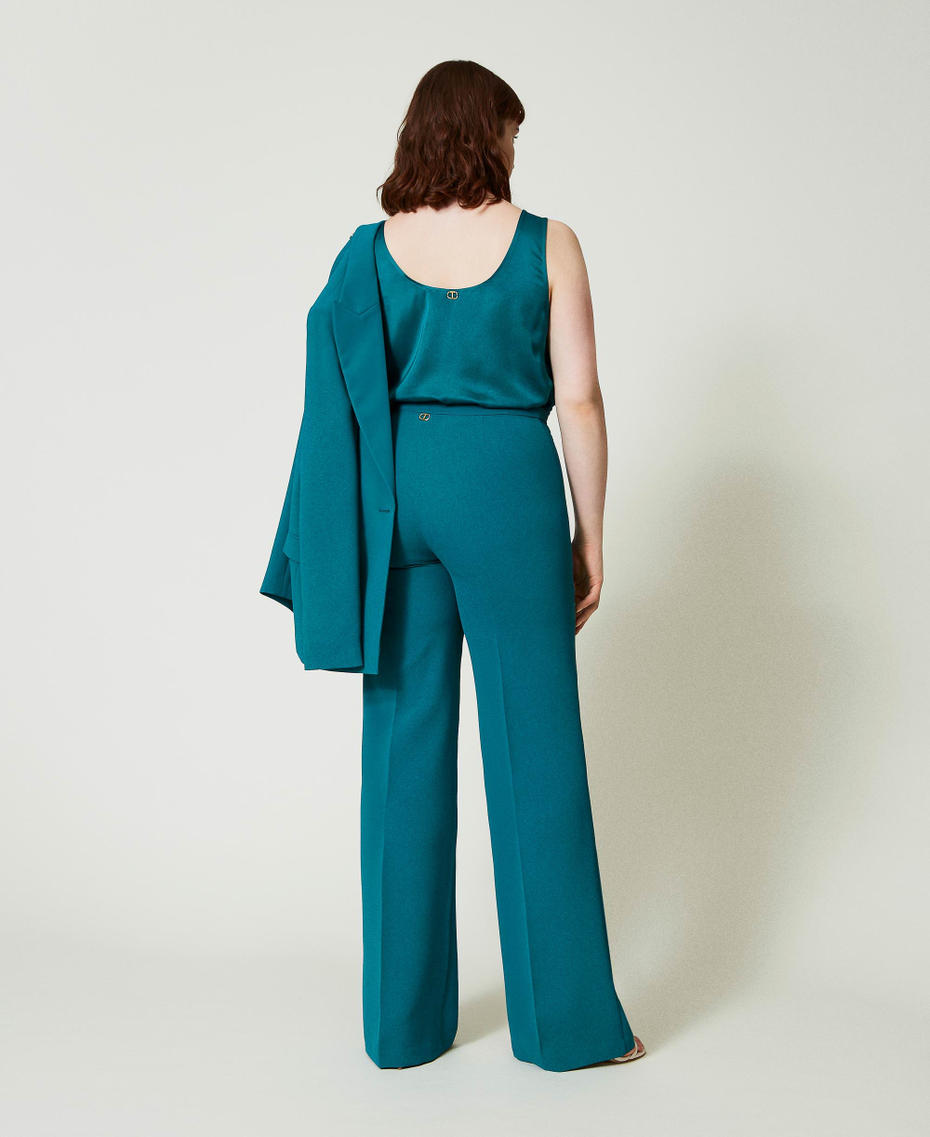 Flared cady crêpe trousers with pleat Mineral Green Pale Blue Woman 241TP2171-04