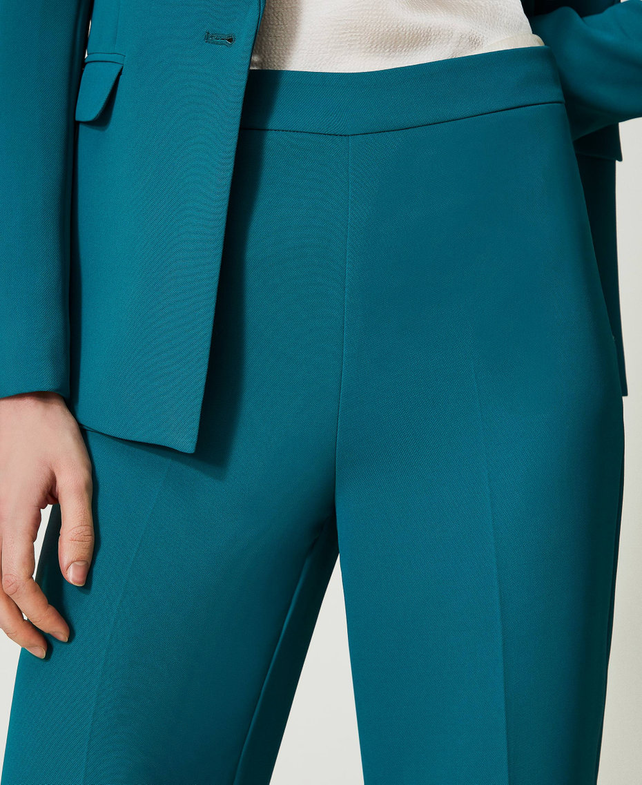 Flared cady crêpe trousers with pleat Mineral Green Pale Blue Woman 241TP2171-04