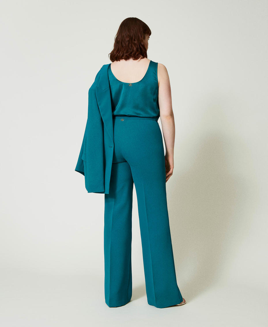 Flared cady crêpe trousers with pleat Mineral Green Pale Blue Woman 241TP2171_00540_04