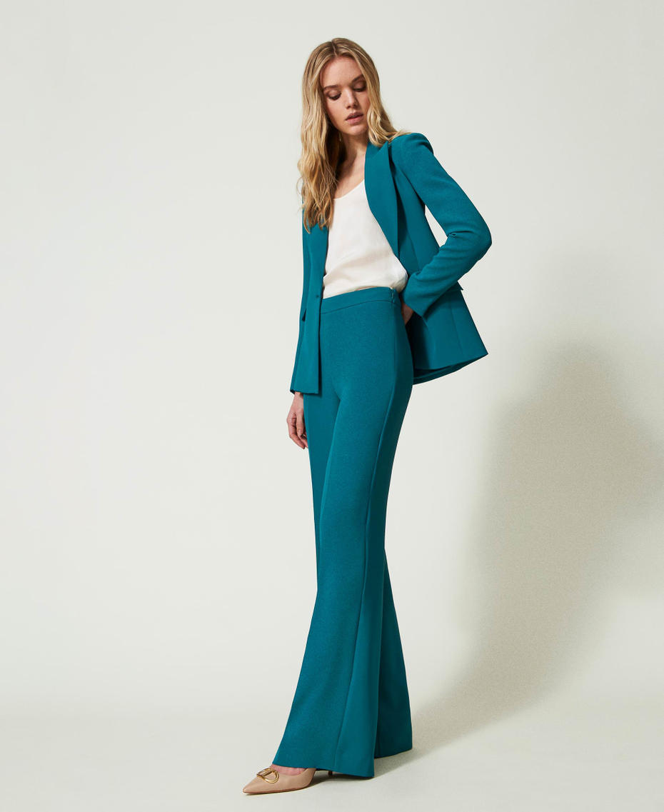 Flared cady crêpe trousers with pleat Mineral Green Pale Blue Woman 241TP2171_00540_06