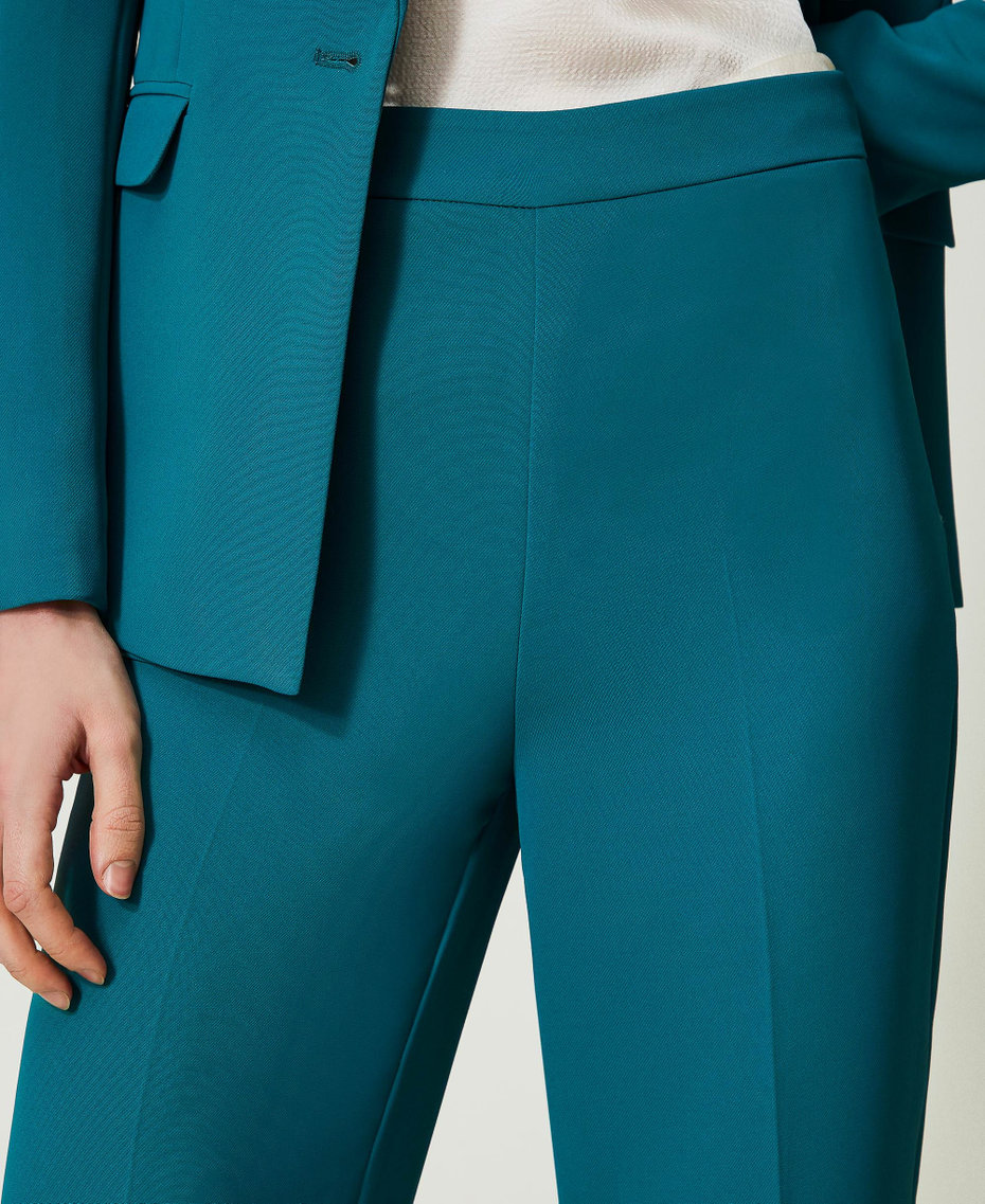 Flared cady crêpe trousers with pleat Mineral Green Pale Blue Woman 241TP2171_00540_07
