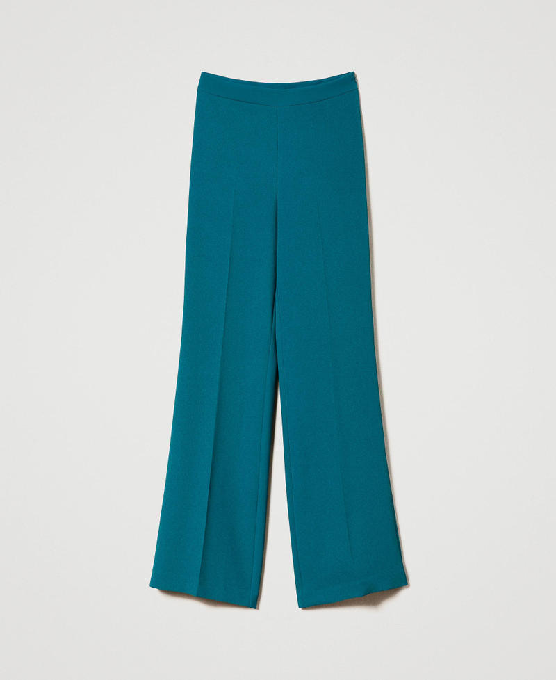 Pantalon évasé en crêpe cady avec pli Bleu Vert minéral Femme 241TP2171-0S