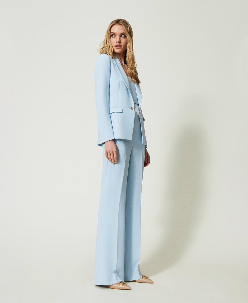 Flared cady crêpe trousers with pleat "Blue Tear" Light Blue Woman 241TP2171-02