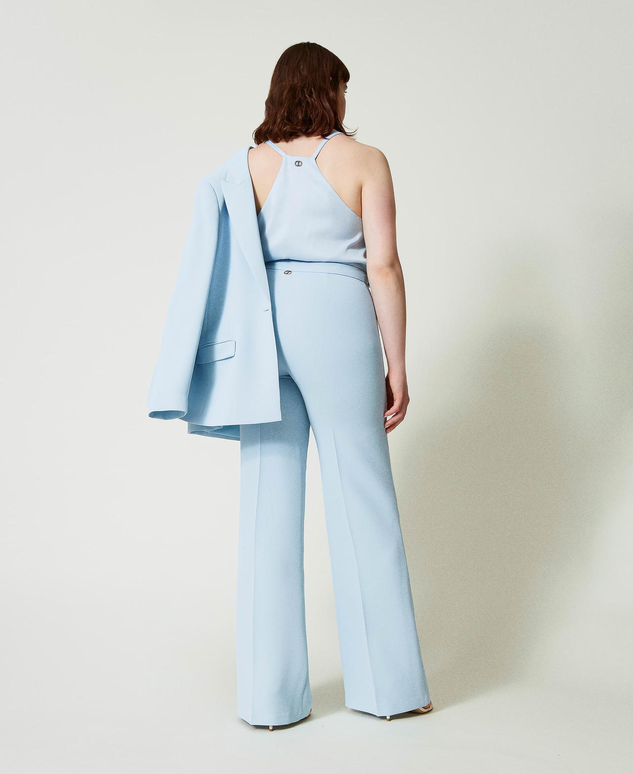 Flared cady crêpe trousers with pleat