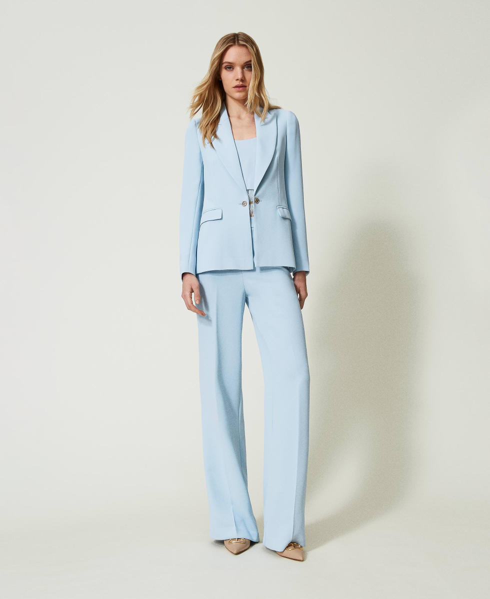 Pantalon acampanado de crepe cady con pliegue Mujer Azul TWINSET Milano