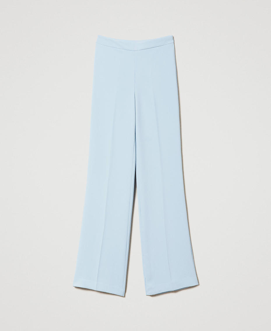 Flared cady cr&ecirc;pe trousers with pleat "Blue Tear" Light Blue Woman 241TP2171_11307_S0