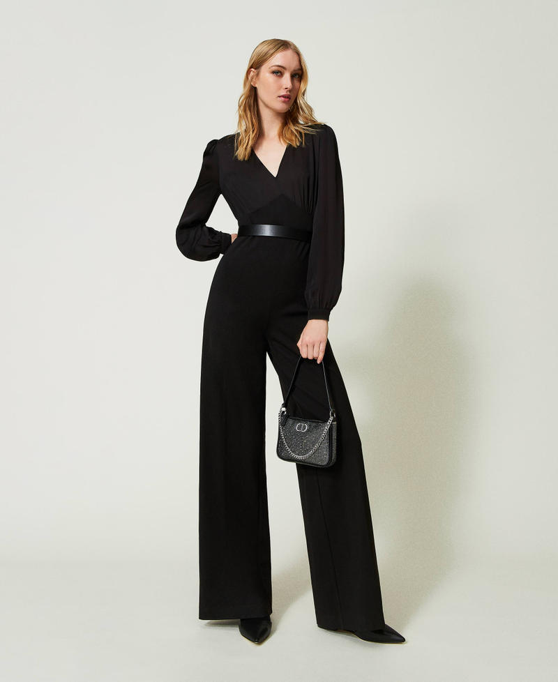 Long jumpsuit with wide trousers Black Woman 241TP2190-01